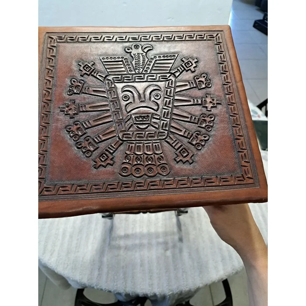 Antique 20th Century‎ Leather Wrapped Hand Tooled Peruvian Accent Nesting Table